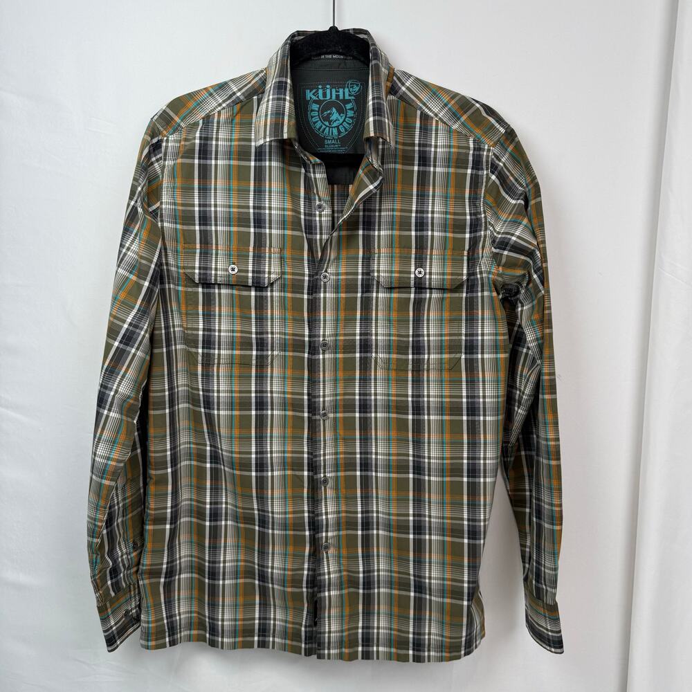 Kuhl Men's Plaid Button-Down Shirt in Olive, Black & White